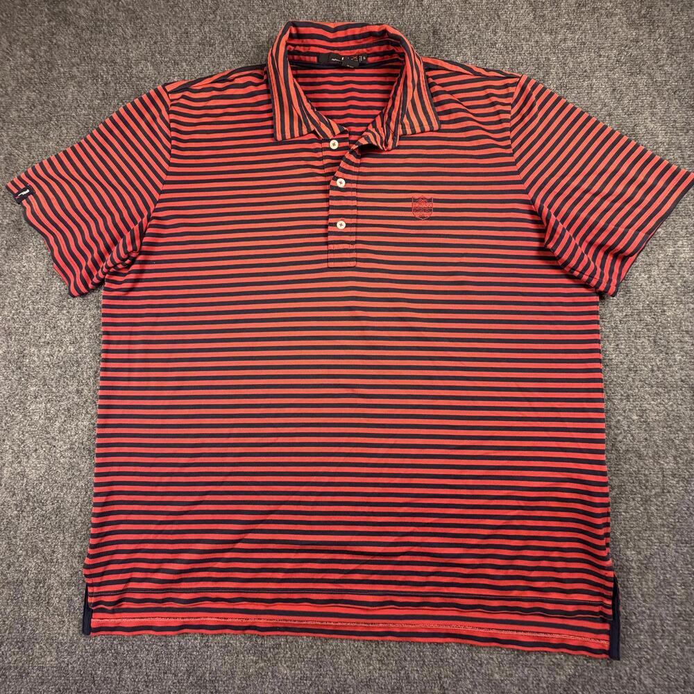 RLX Ralph Lauren Mens Striped Polo Shirt XL Red‎ Navy Blue Golf Performance 1131